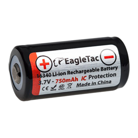 Eagletac 16340 RCR123 3,7 volt Li-Ion batteri 750 mAh med sikkerhedskredsløb